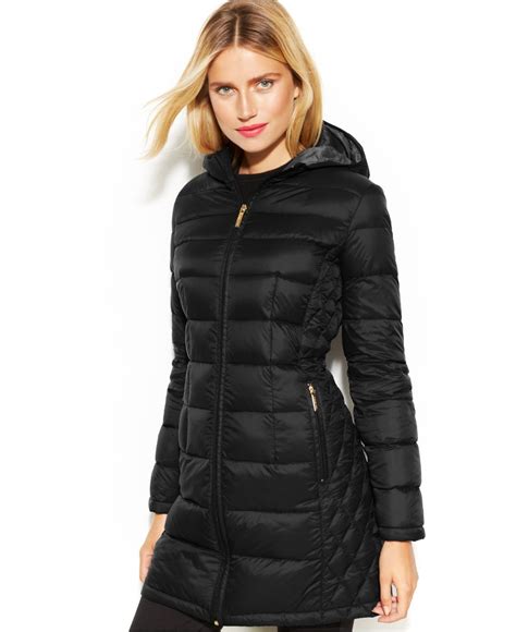 hooded long packable down puffer coat michael kors|Michael Kors puffer jacket packable.